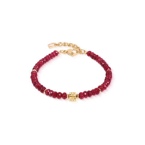 Bracelet Hammered Cube Ruby Gold