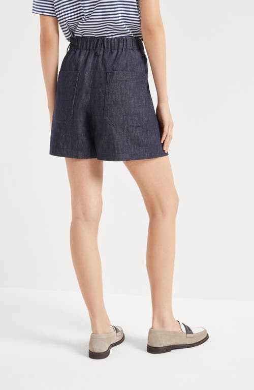 Brunello Cucinelli Baggy Shorts With Monili In Dark Denim