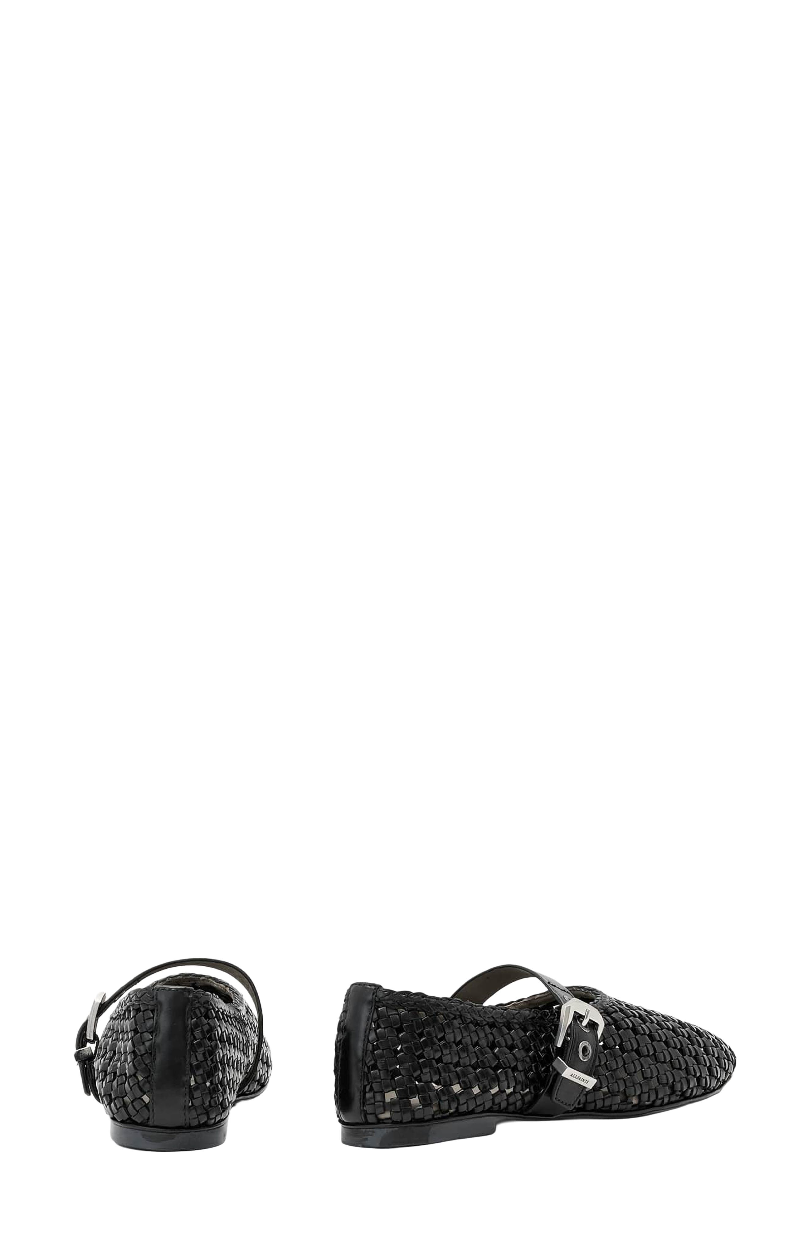 Sabine Woven Leather Mary Jane Flat, Alternate, color, BLACK