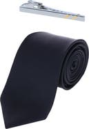 Trafalgar Sutton Silk Neck Tie & Rhodium and Gold Tie Bar Set