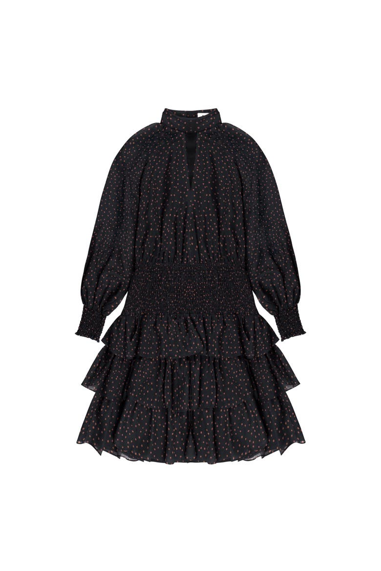 Dash Print Tiered Mini Dress, Alternate, color, Caramel