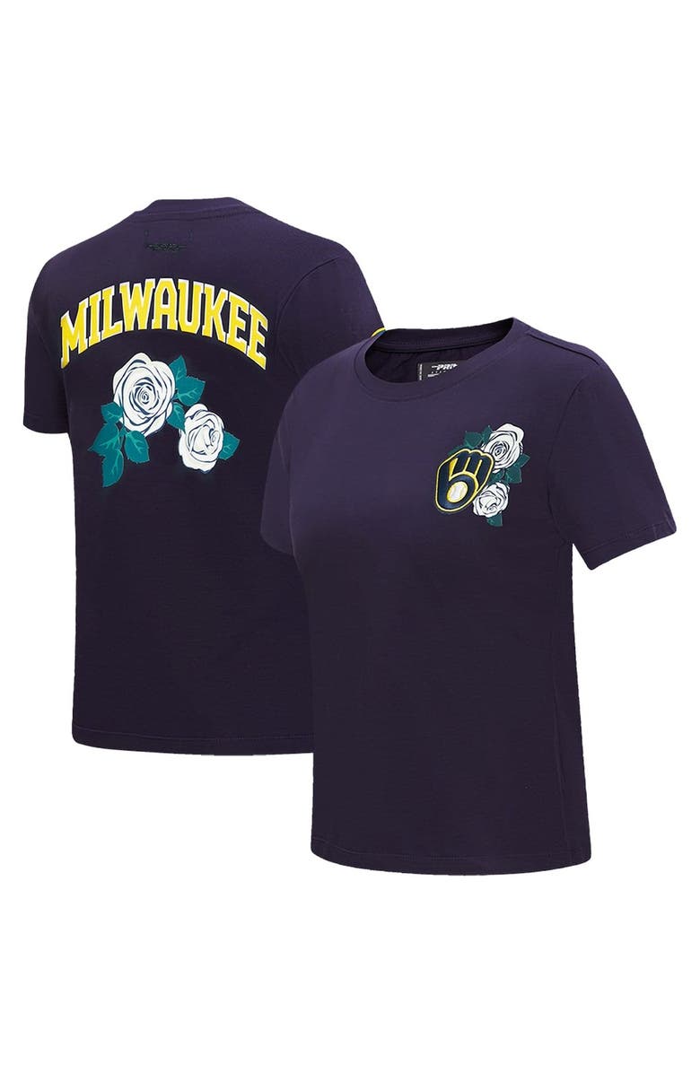 PRO STANDARD Women's Pro Standard Navy Milwaukee Brewers Roses Fitted T-Shirt, Main, color, Navy
