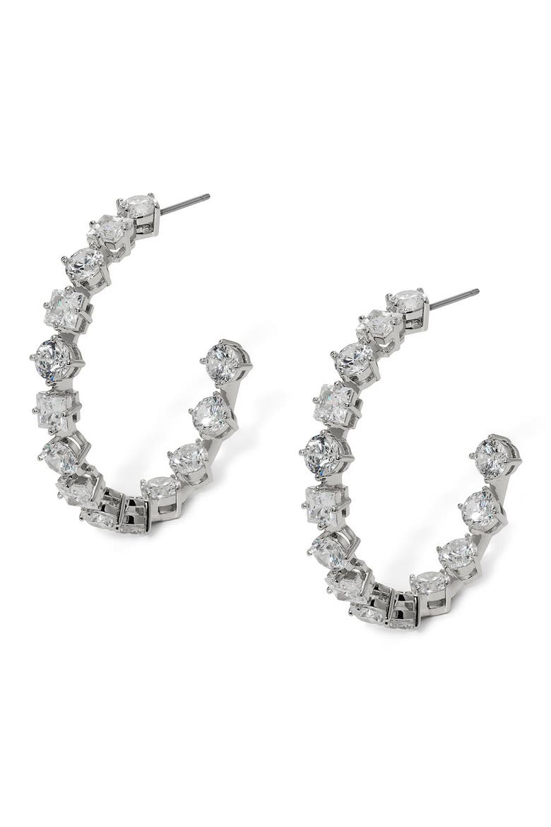 Lucia Cubic Zirconia Inside Out Hoop Earrings, Main, color, RHODIUM