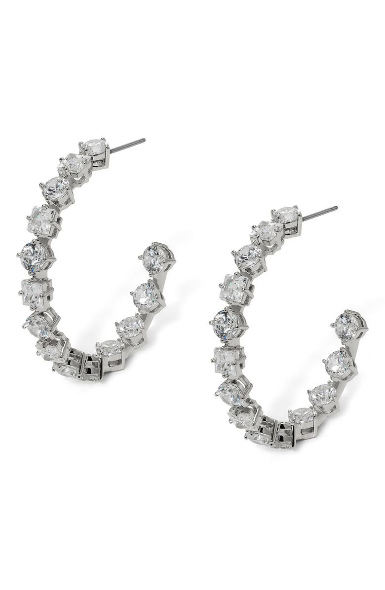 Nadri Lucia Cubic Zirconia Inside Out Hoop Earrings, Main, color, Rhodium