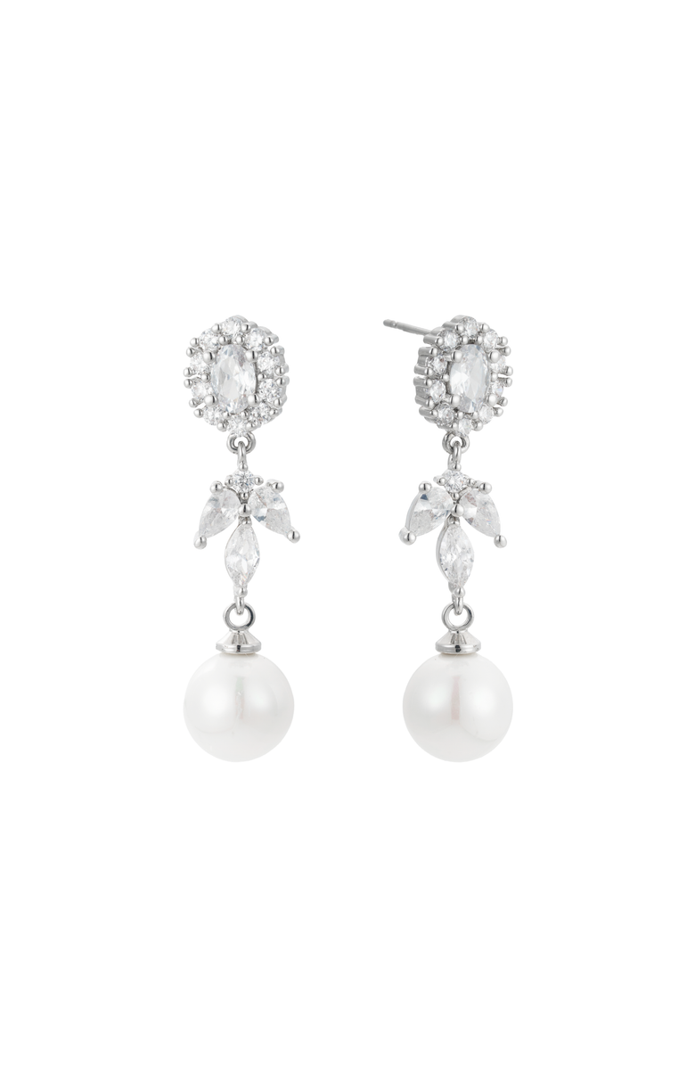 Untamed Petals Palace Pearl and Crystal Drop Earrings, Main, color, Silver