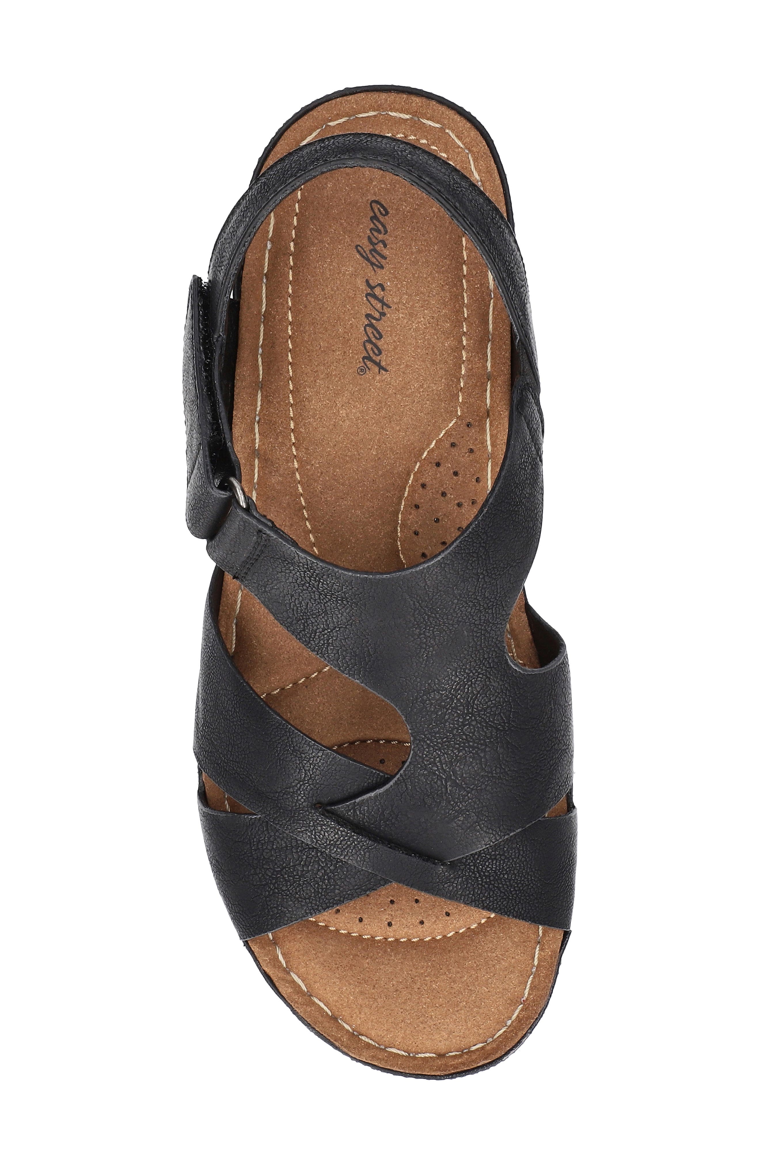 EASY STREET <p>Lani Faux Leather Wedge Sandal (Women) </p>, Alternate, color, Black