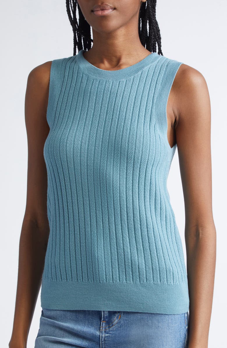 Veronica Beard Jerrel Rib Merino Wool Tank, Alternate, color, Lake Mist