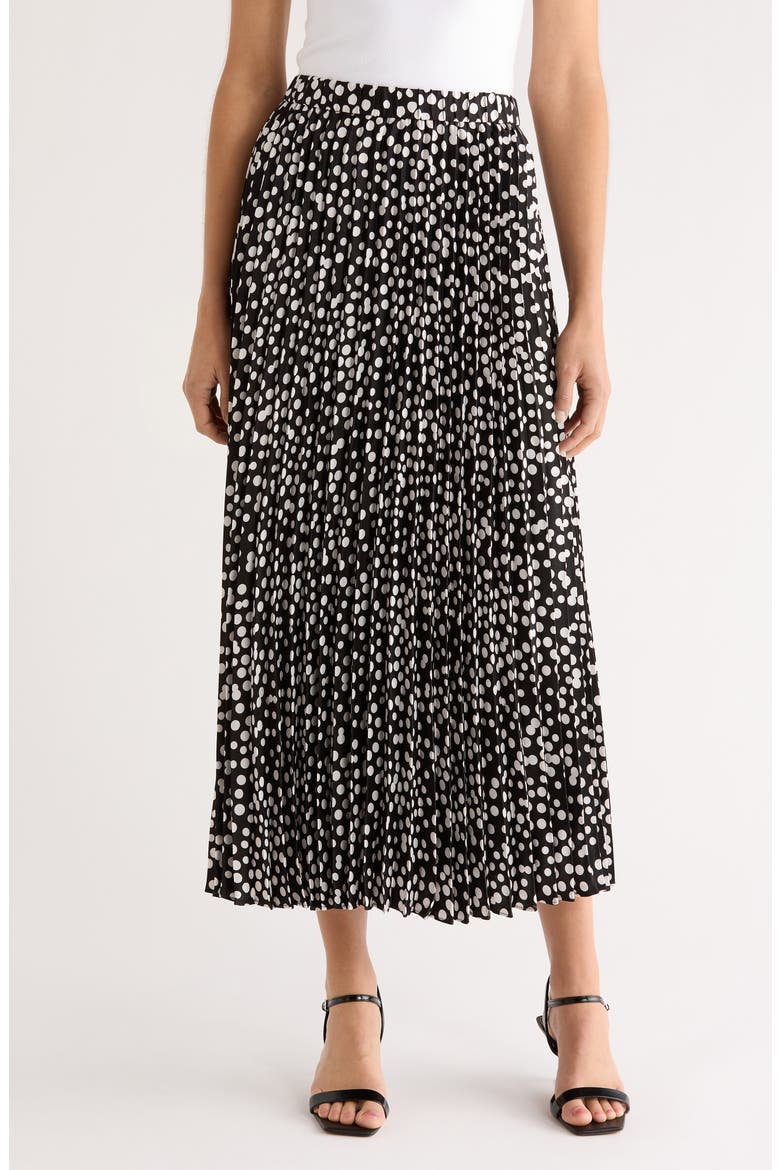 Pleated Polka Dot Elastic Waist Skirt, Main, color, RICH BLACK