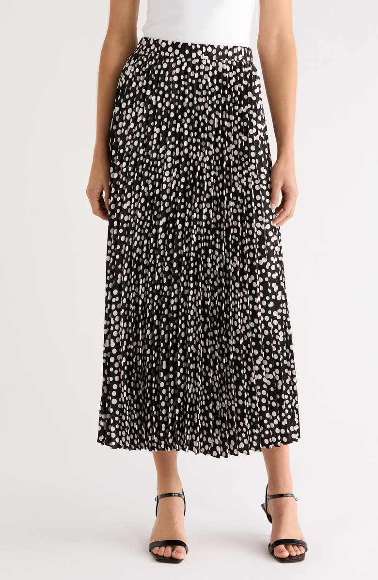 Halogen<sup>®</sup> Pleated Polka Dot Elastic Waist Skirt, Main, color, Rich Black