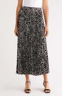 Pleated Polka Dot Elastic Waist Skirt