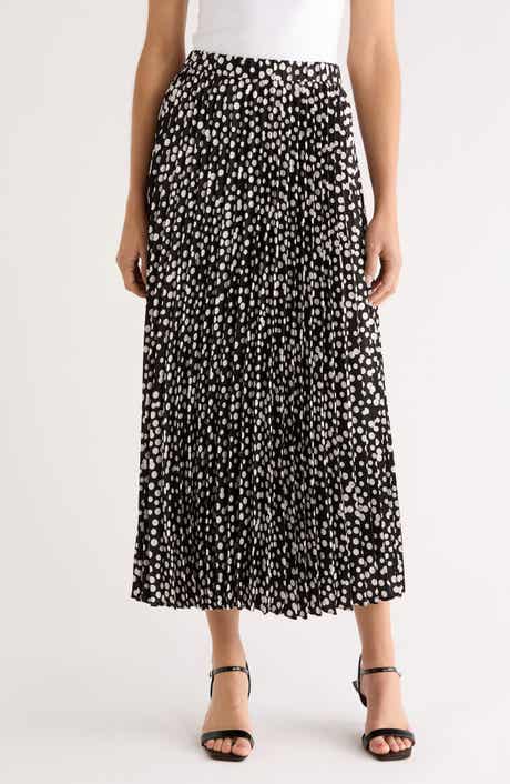 Pleated Polka Dot Elastic Waist Skirt