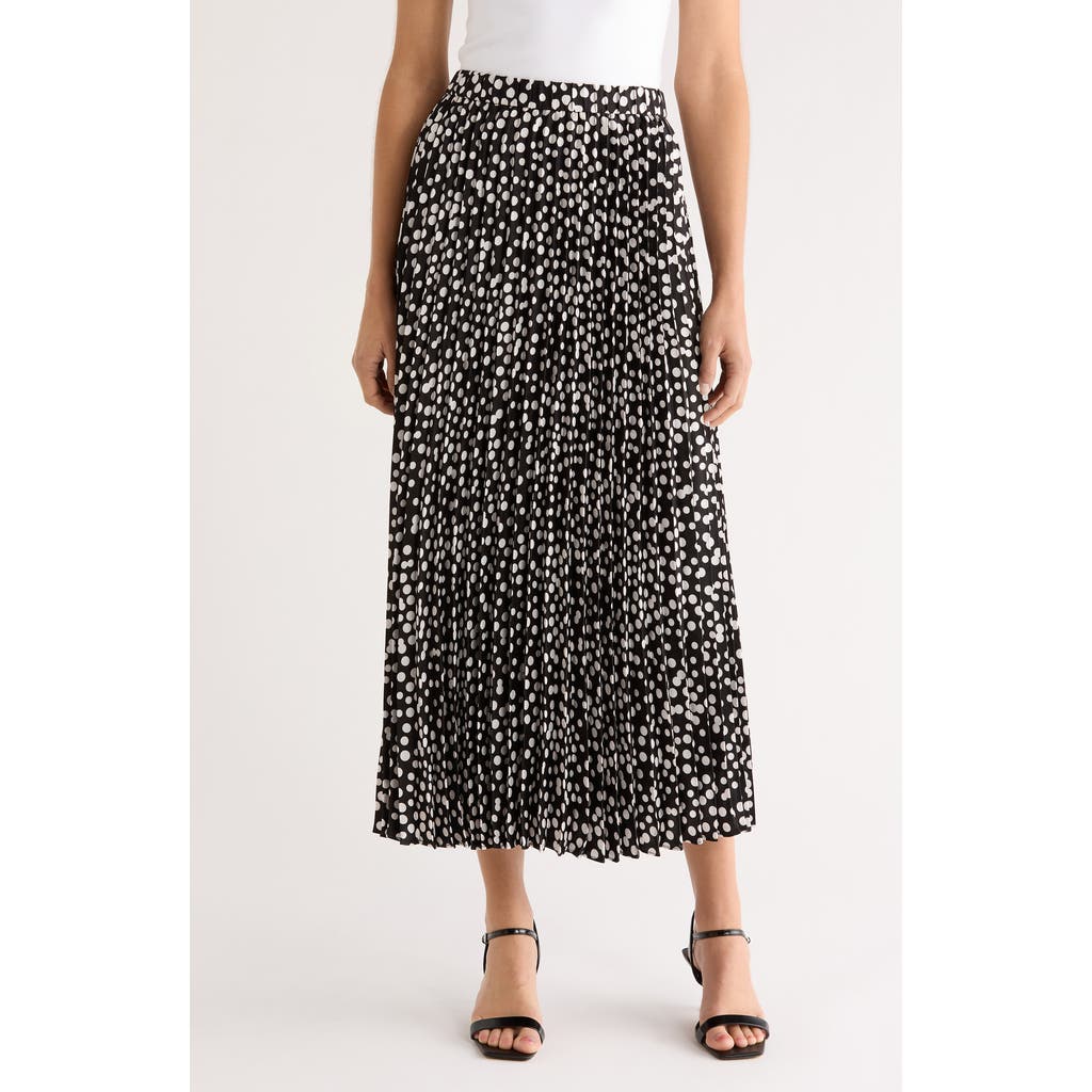 Halogenr Halogen(r) Pleated Polka Dot Elastic Waist Skirt In Black