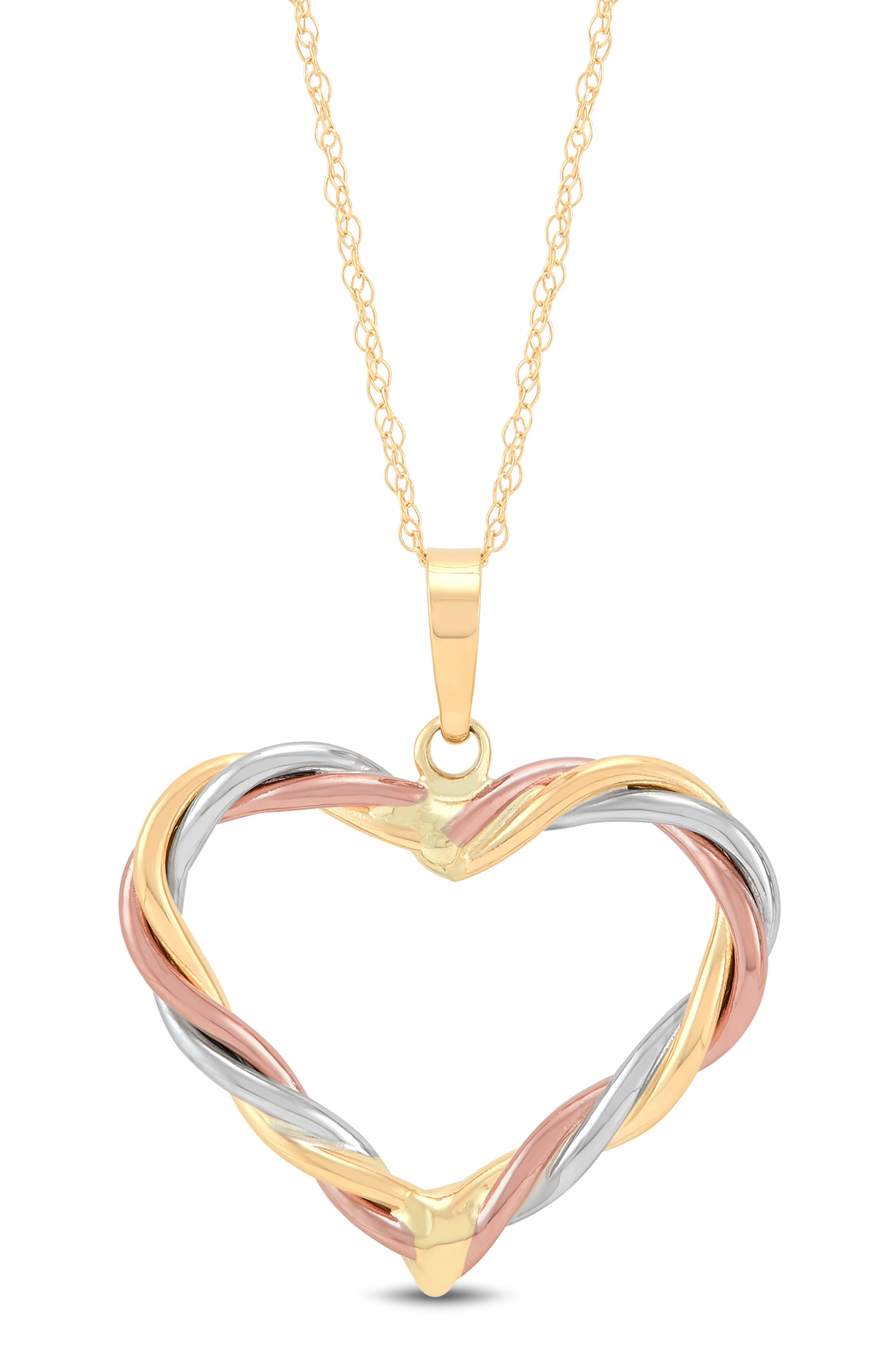 Frankie & Zoe Tri-Tone 14K Gold Twisted Heart Pendant Necklace
