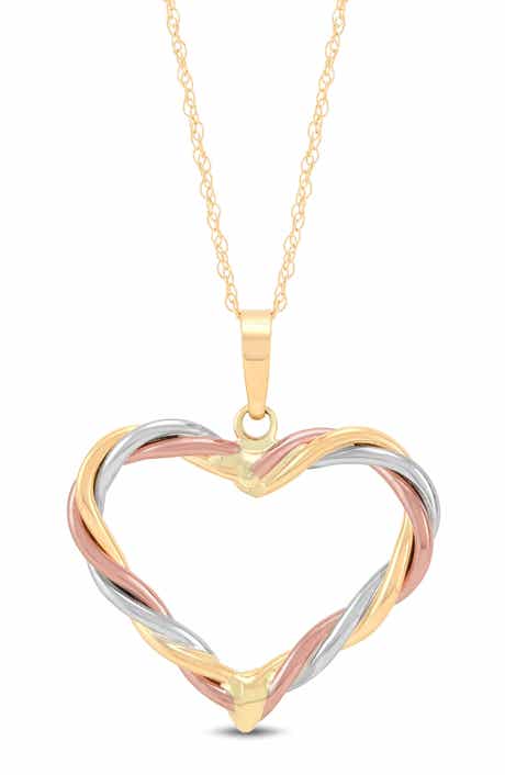 Frankie & Zoe Tri-Tone 14K Gold Twisted Heart Pendant Necklace