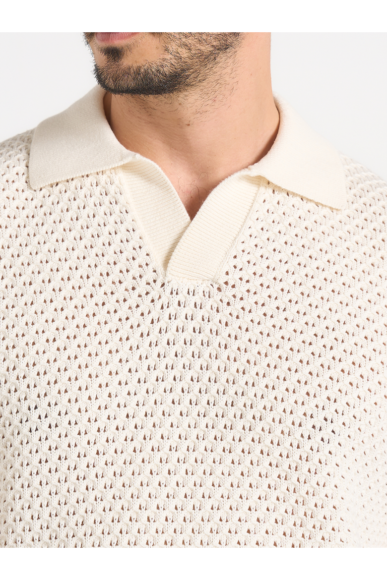 Conrad Textured Cotton Knit Polo Shirt, Alternate, color, Cream