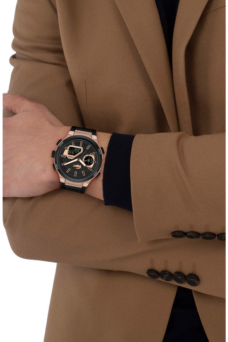 LC33 Analog-Digital Silicone Strap Watch, 44.8mm, Alternate, color, BLACK/ ROSE GOLD