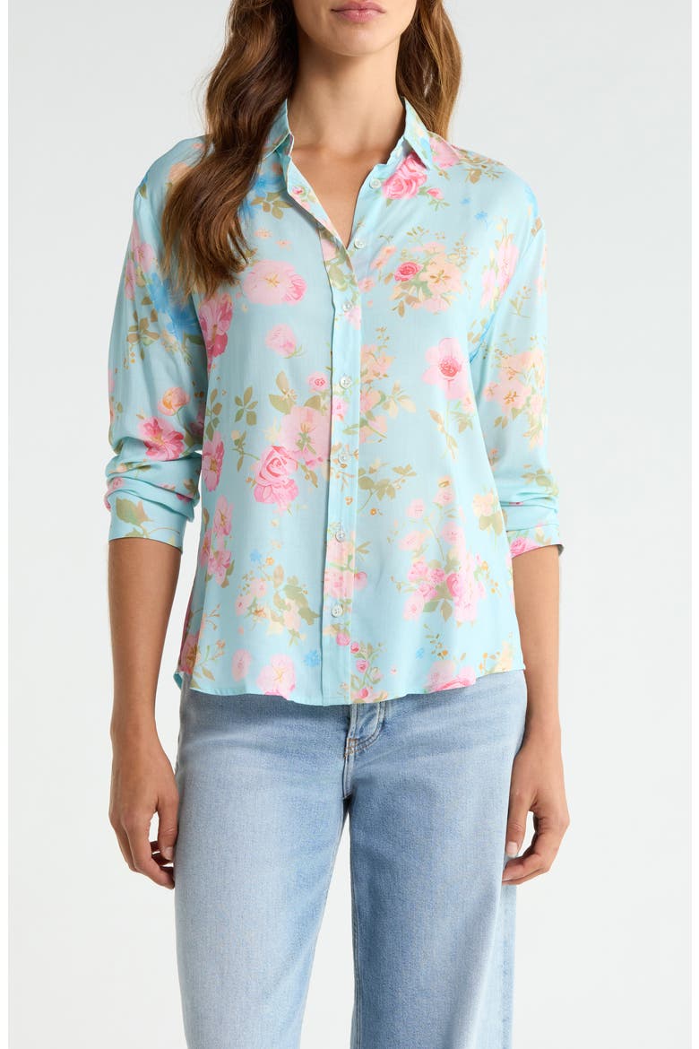 Floral Button-Up Shirt, Main, color, BLUE WATER ROSE