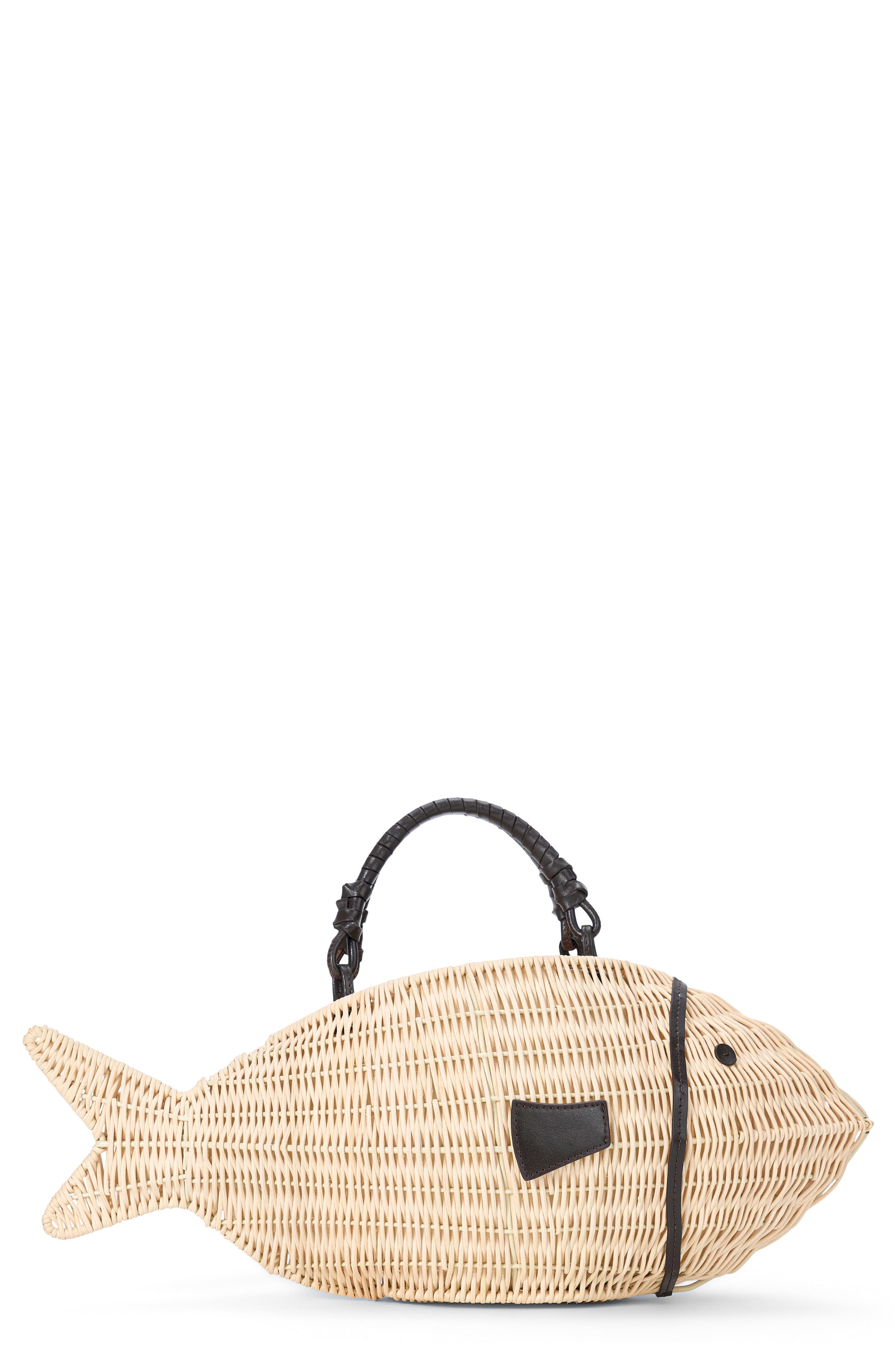 STAUD Cleo Wicker Fish Top Handle Bag, Main, color, 