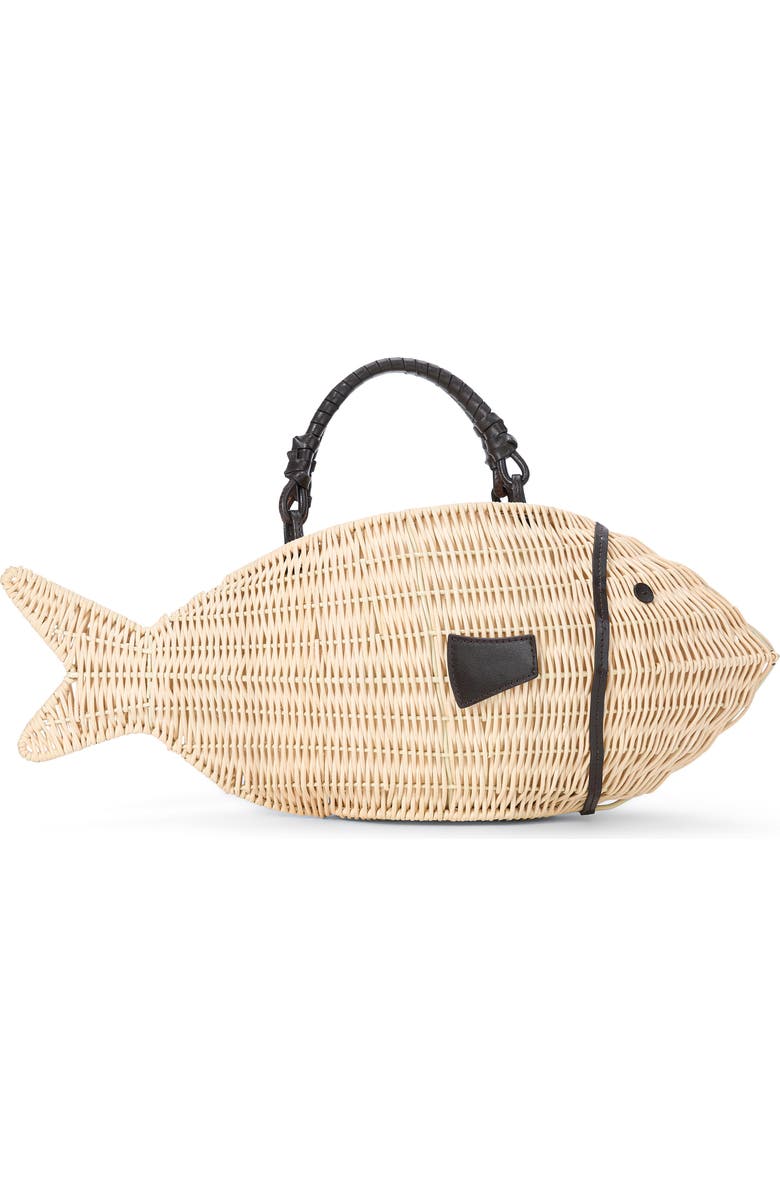 STAUD Cleo Wicker Fish Top Handle Bag, Main, color,