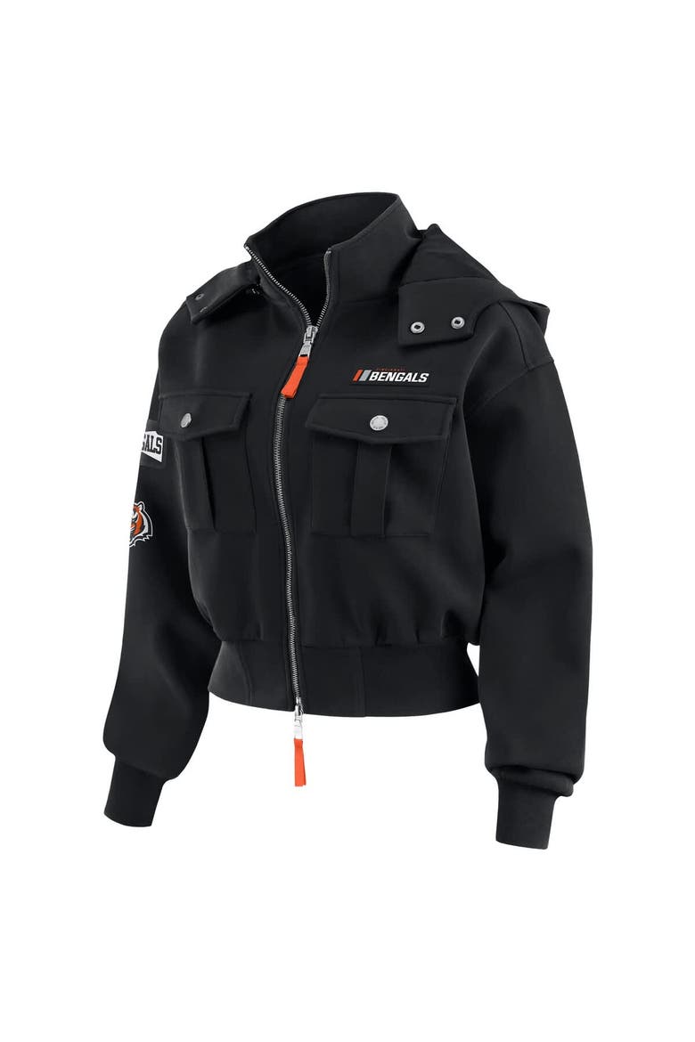 Women's WEAR by Erin Andrews  Black Cincinnati Bengals Patch Pocket Cropped Full-Zip Bomber Jacket, Alternate, color, Black