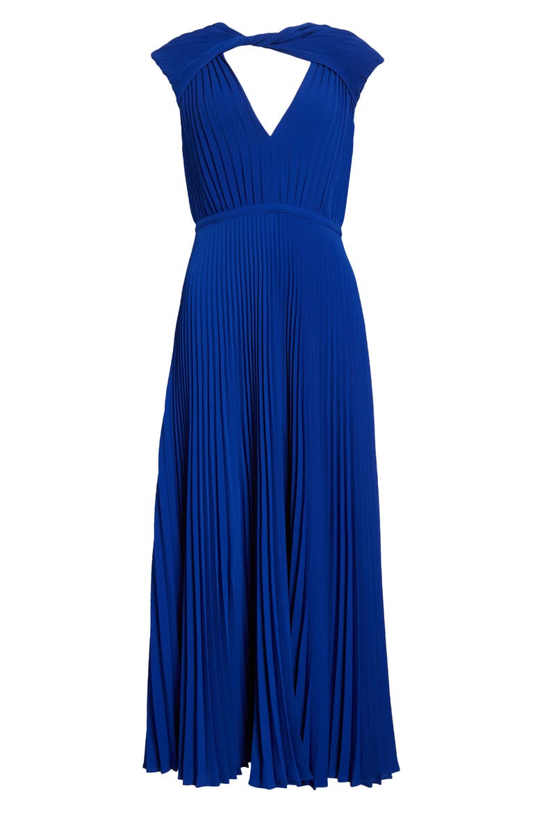 Pleated Sleeveless Crepe Dress, Alternate, color, SAPPHIRE