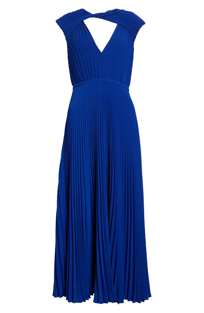 ST. JOHN Pleated Sleeveless Crepe Dress, Alternate, color, Sapphire