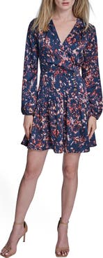 BCBG Print Ruffle Long Sleeve Minidress