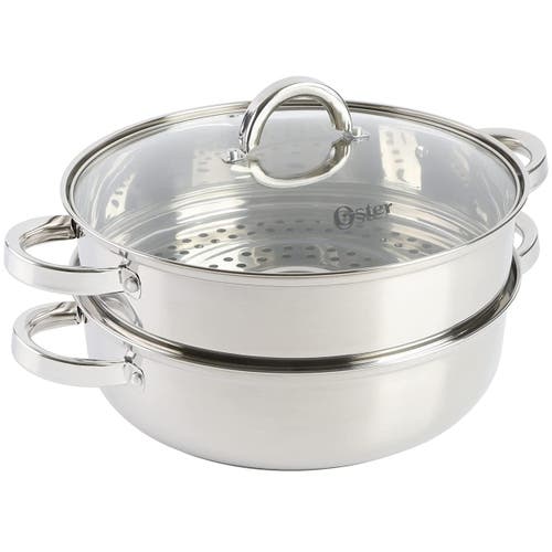 Oster Sangerfield 3 Piece 11 Inch Stainless Steel Everyday Pan With Steamer And Lid In Silver