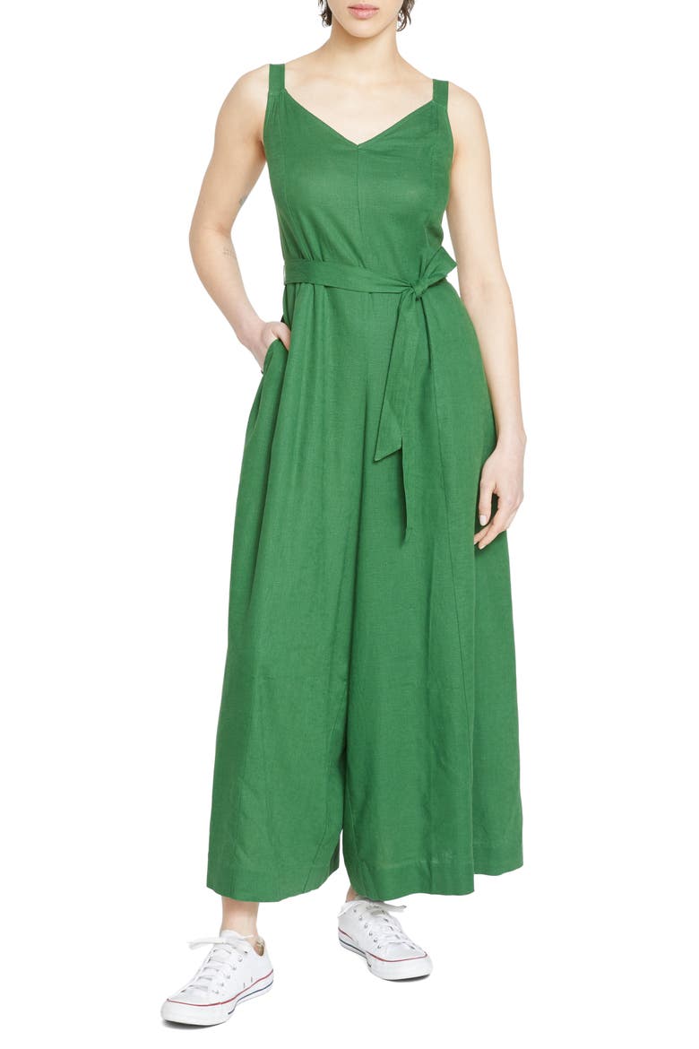 Promenade Sleeveless Linen Blend Jumpsuit, Main, color, JARDIN