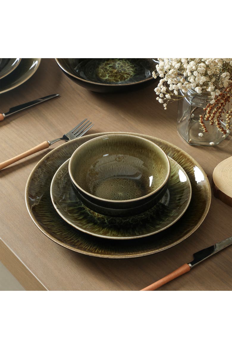 Riley 24-Piece Dinnerware Set Stoneware, Service for 8, Alternate, color, Black and Green
