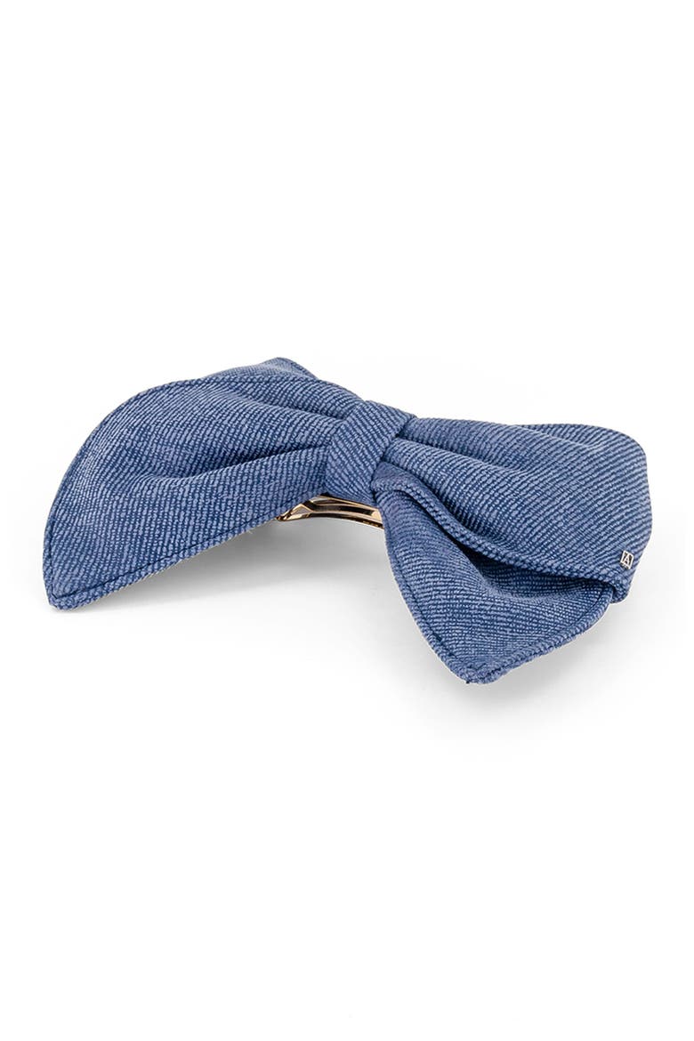 Denim leather bow barette, Alternate, color, blue