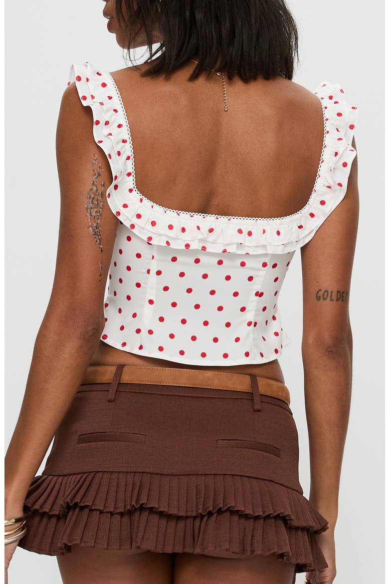 Isadoria Polka Dot Ruffle Trim Crop Tank, Alternate, color, WHITE / RED POLKA