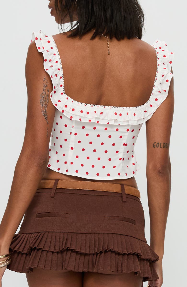 Princess Polly Isadoria Polka Dot Ruffle Trim Crop Tank, Alternate, color, White / Red Polka