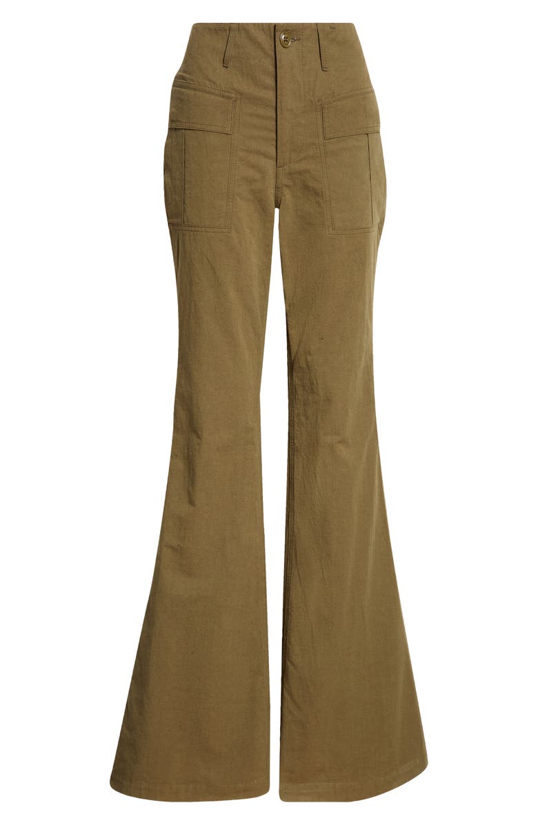 R13 High Rise Cotton & Hemp Flare Leg Pants, Alternate, color, Olive
