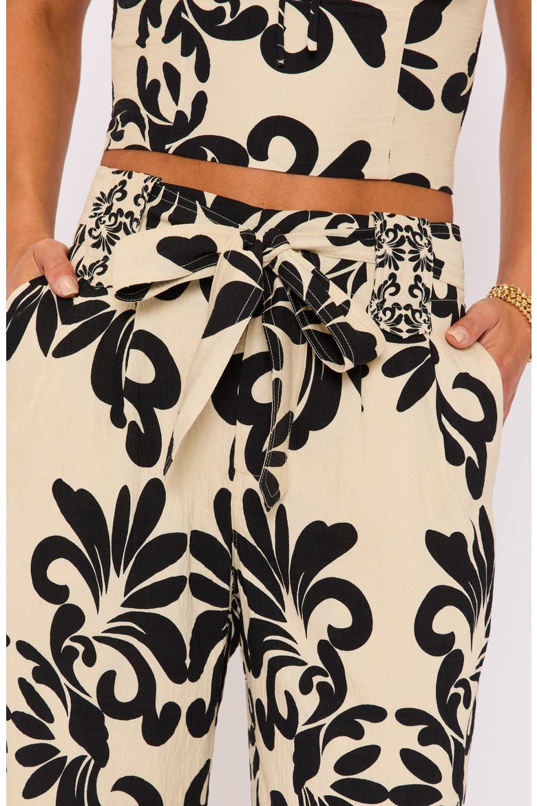 Coastal Print Tie Waist Wide Leg Pants, Alternate, color, CREAM BLACK