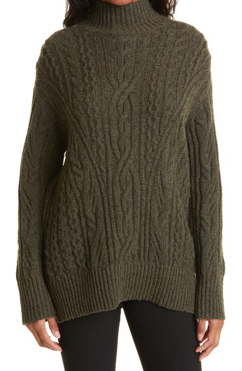 Cable Extrafine Merino Wool Blend Mock Neck Sweater