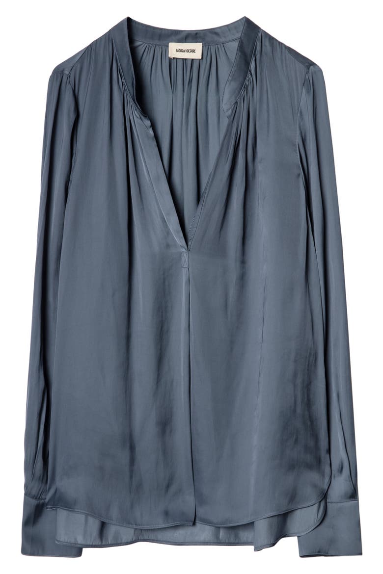 Tink Split Neck Satin Blouse, Alternate, color, BLEU DE GRIS