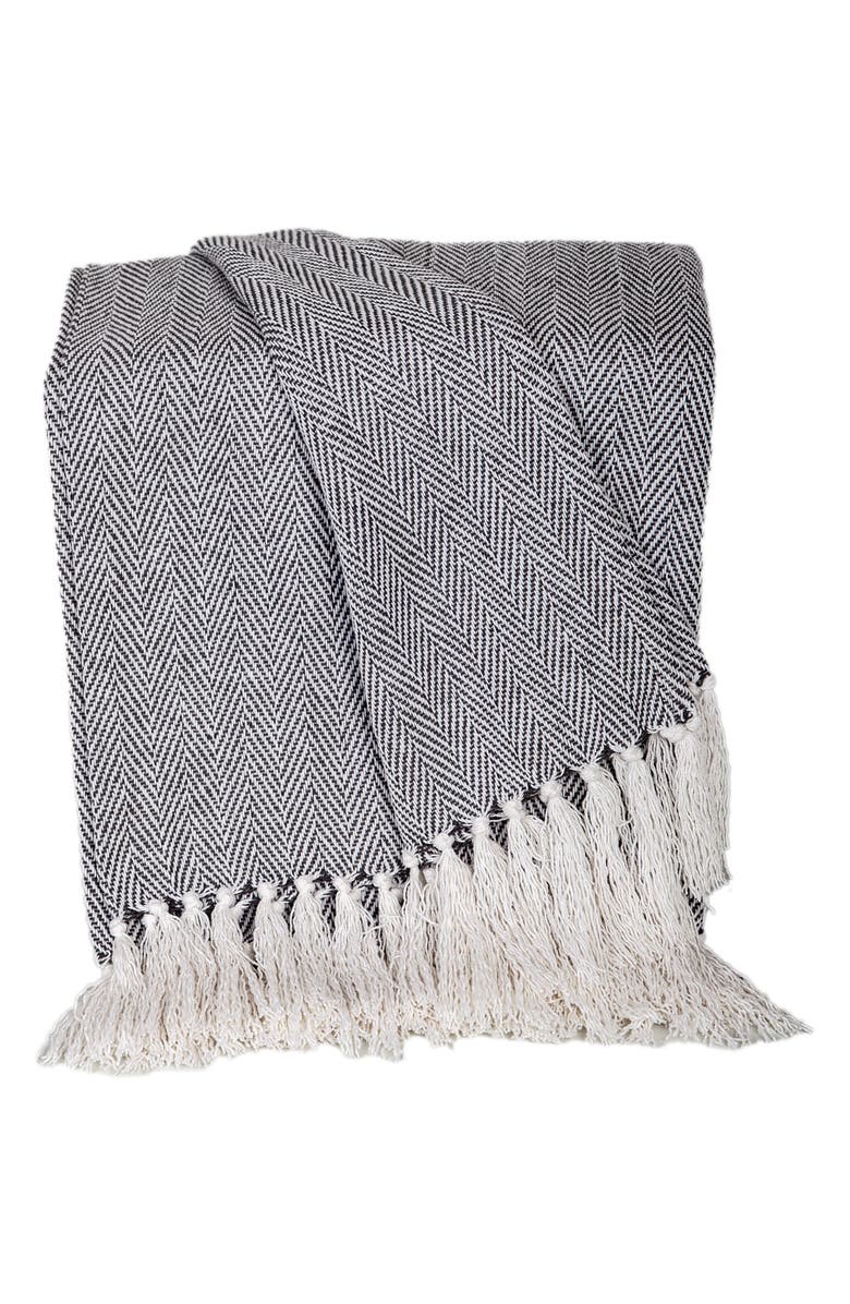 PARKLAND COLLECTION Isla Herringbone Fringe Trim Throw Blanket, Main, color, Gray