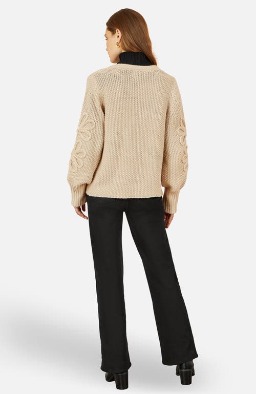 Yumi Flower Detail Long Sleeve Cardigan In Neutral