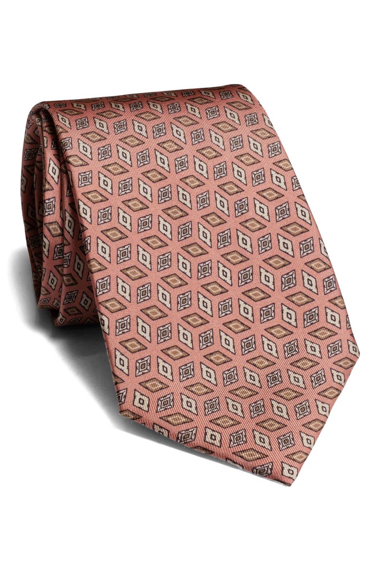 Crampton Geometric Silk Tie, Main, color, PINK