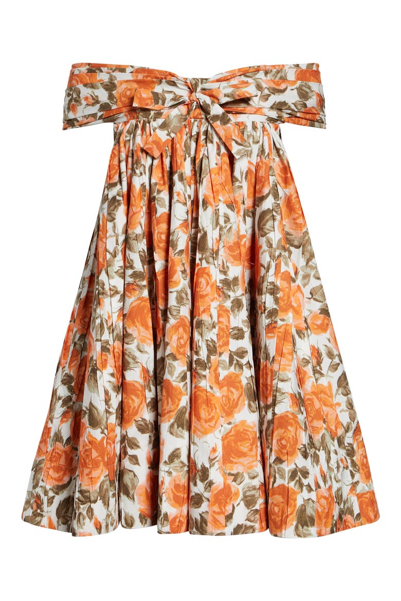 Rose Print Organic Cotton Poplin Babydoll Dress, Alternate, color, WHITE - ORANGE 1