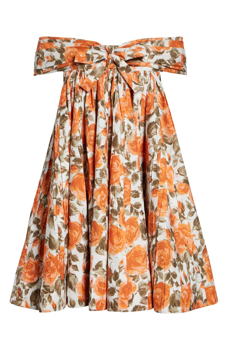 Chloé Rose Print Organic Cotton Poplin Babydoll Dress, Alternate, color, White - Orange 1