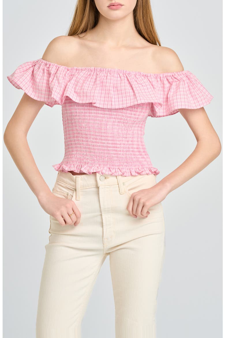Delilah Shirred Off the Shoulder Top, Alternate, color, PINK