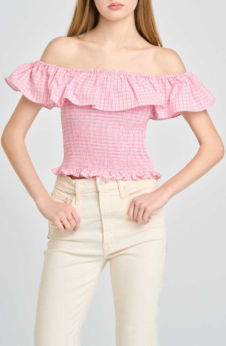 WAYF Delilah Shirred Off the Shoulder Top, Alternate, color, Pink