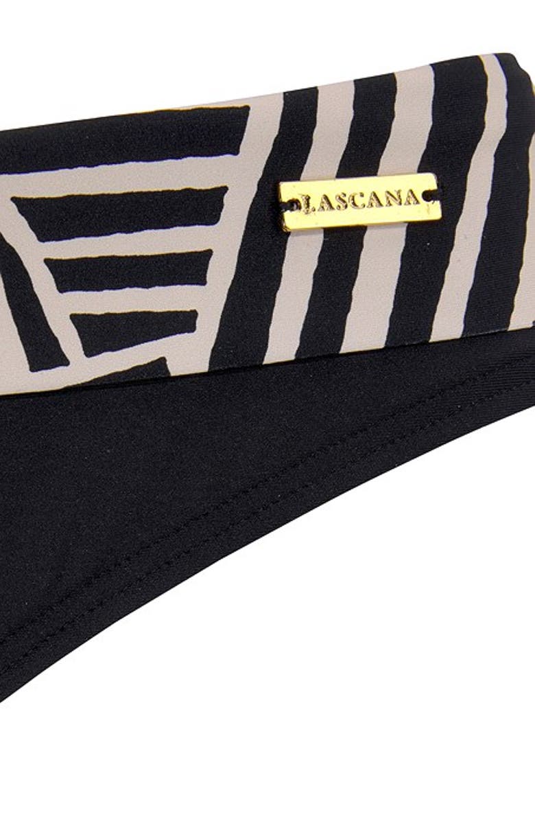 LASCANA Women's Geometric Print Fold Over Bikini Bottom, Alternate, color, Black & Ivory