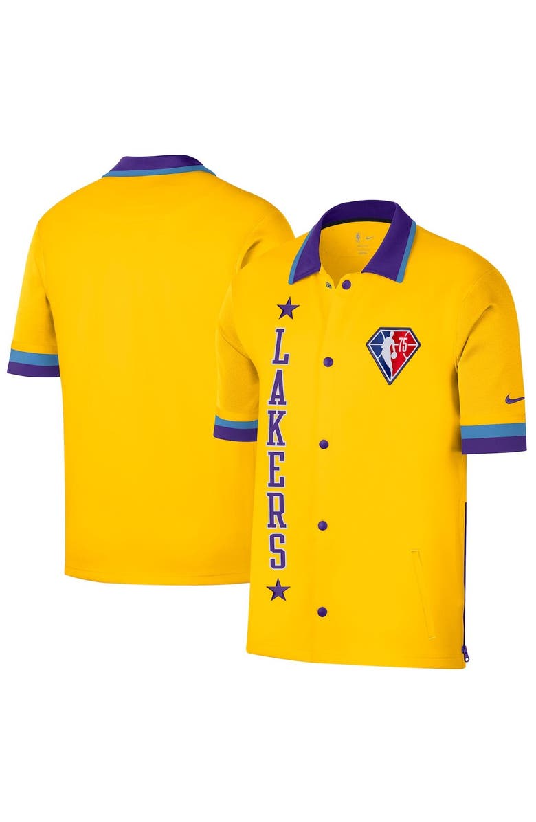 Nike Men's Nike Gold/Purple Los Angeles Lakers 2021/22 City Edition Therma Flex Showtime Short Sleeve Full-Snap Collar Jacket, Main, color,