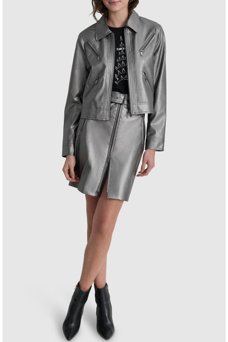 Faux Leather Moto Jacket, Alternate, color, GUNMETAL