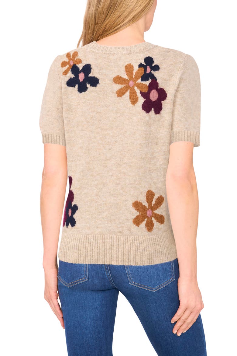 Groovy Flower Short Sleeve Sweater, Alternate, color, OATMEAL