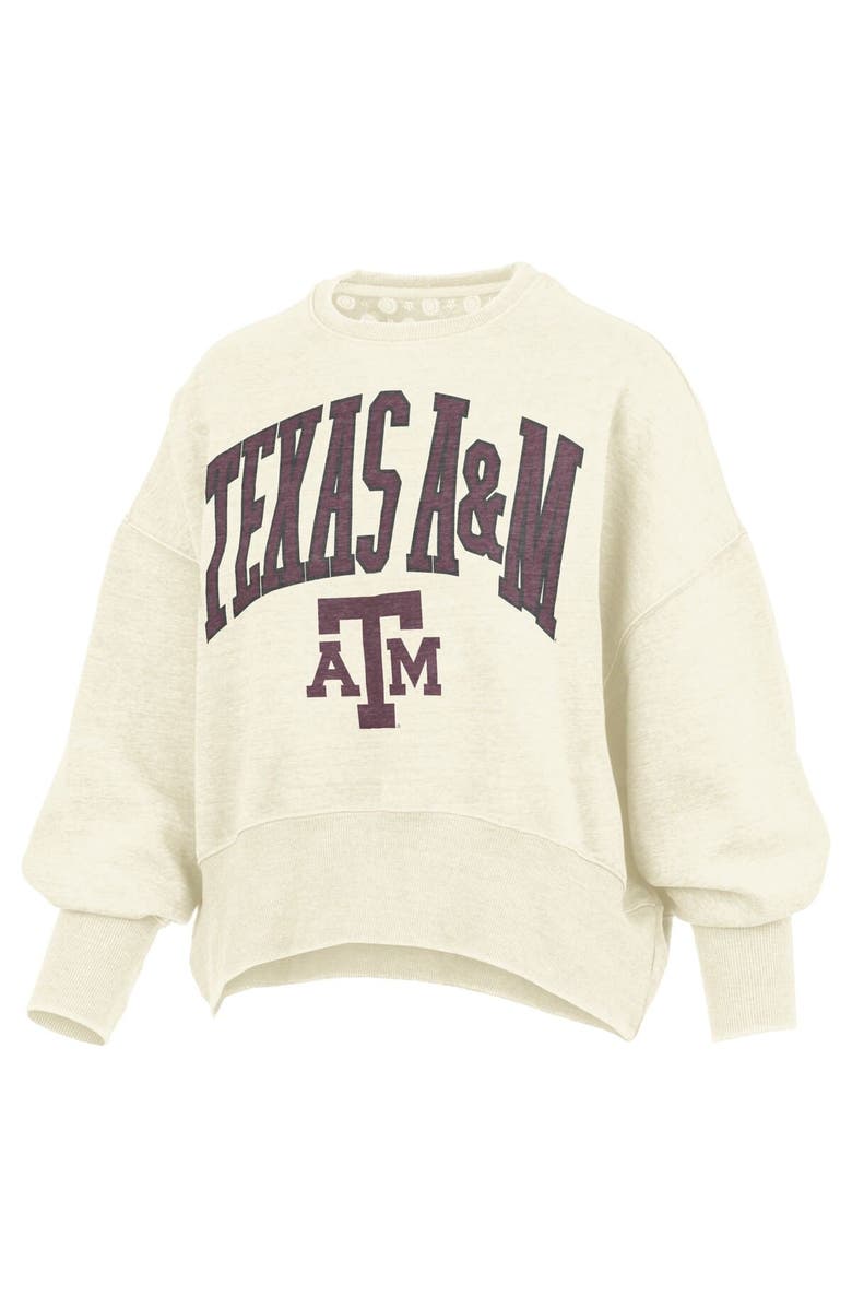 PRESSBOX Women's Pressbox Natural Texas A&M Aggies Oversized Waist-Length Crewneck Sweatshirt, Alternate, color, Natural