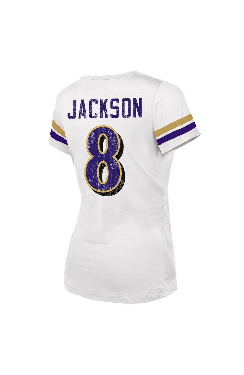 Majestic Threads Women's Fanatics Branded Lamar Jackson White Baltimore Ravens Fashion Player Name & Number V-Neck T-Shirt, Alternate, color, 